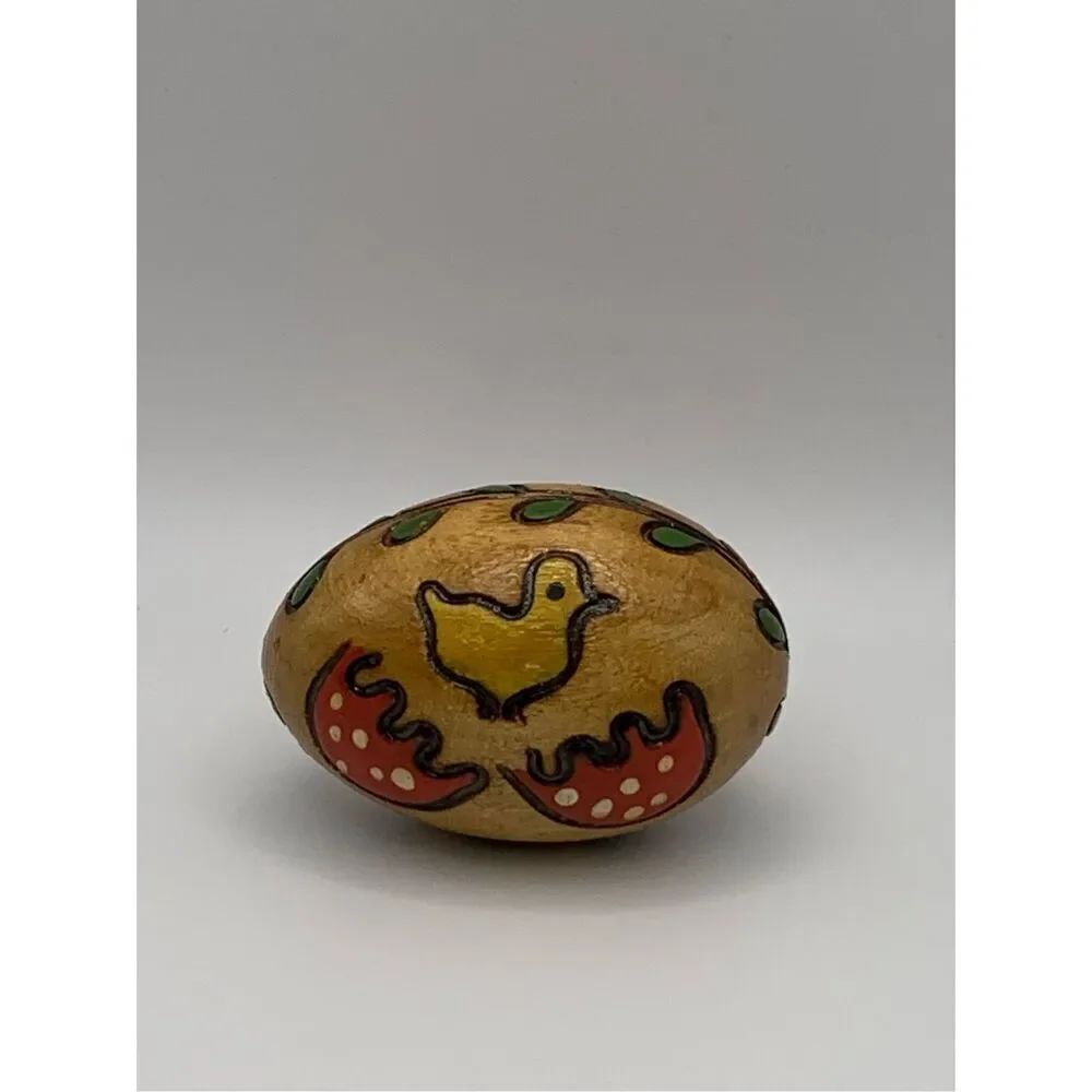 Vintage Wooden Hand Carved & Hand Painted Easter Egg